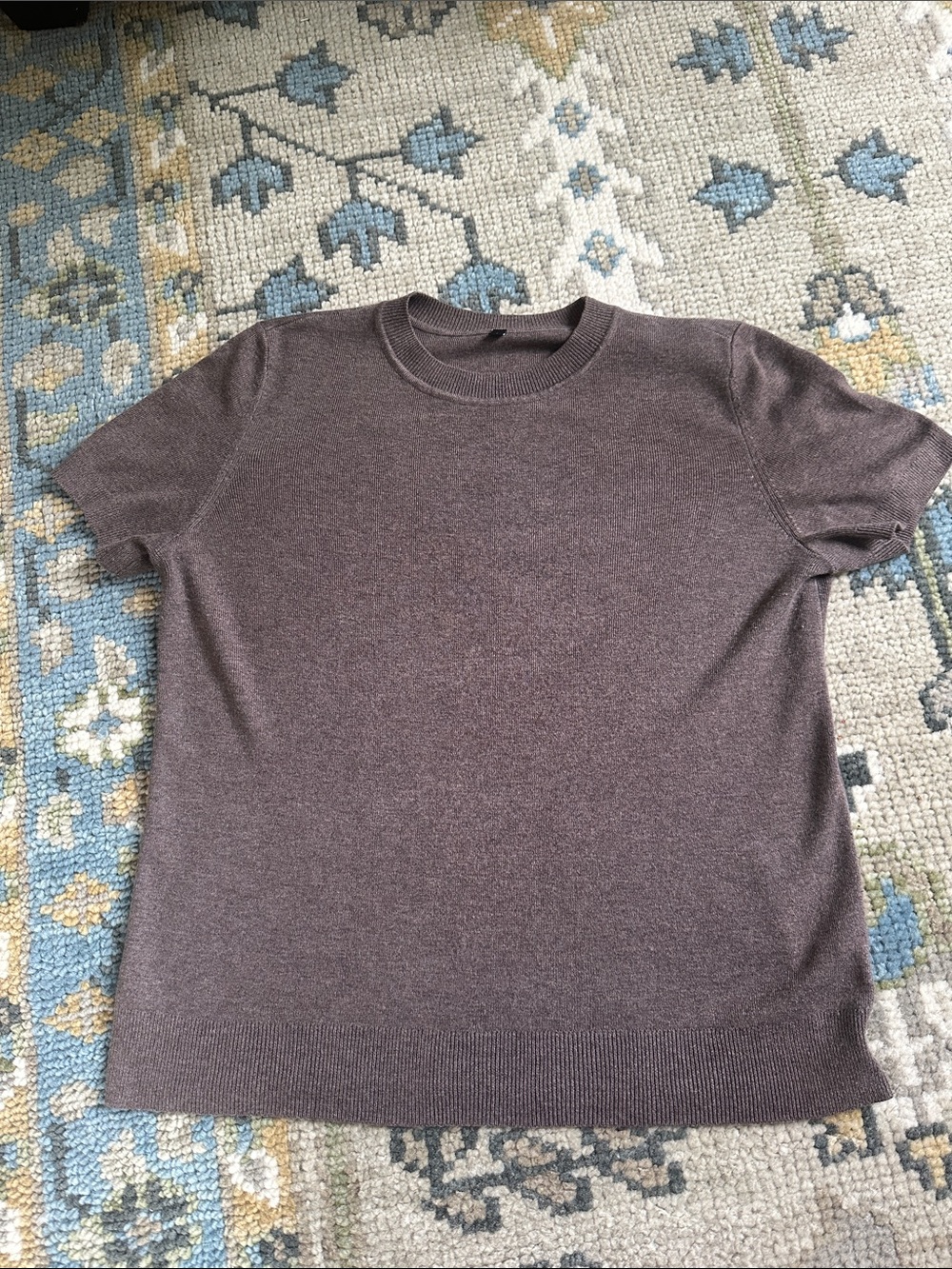 Short-Sleeve Crewneck wool  blend sweater in Brown